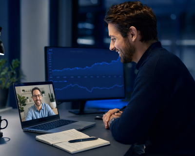 Techwave Solutions account manager on a video call with a client